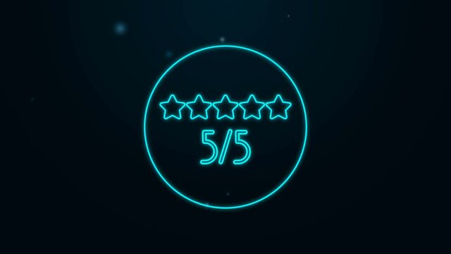 Glowing neon line Consumer or customer product rating icon isolated on black background. 4K Video motion graphic animation