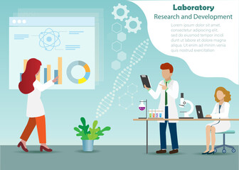 Scientist man and woman in lab analysing chemical laboratory experiment. Idea for research and development, medical education, pharmaceutical and laboratory research.
