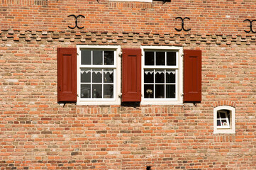 Closeup of the facade with windows of castle Doorwerth in Doorwerth, Netherlands