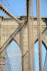 New York, NY, USA - June 3, 2019: Brooklyn Bridge connects Manhattan and Brooklyn