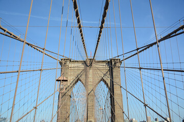 New York, NY, USA - June 3, 2019: Brooklyn Bridge connects Manhattan and Brooklyn