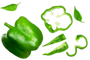 Slices of bell pepper isolated on white background, top view