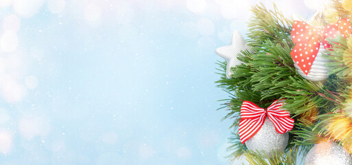 Christmas greeting card with decorater fir tree