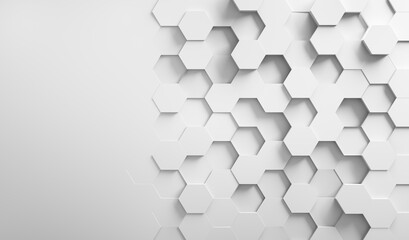 White hexagonal background with copy space - 3d illustration