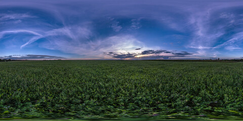 full seamless spherical hdri panorama 360 degrees angle view among fields in summer evening sunset...