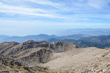 Wild mountains. Rocks and pine trees of the Taurus Mountains. Lycian way. Beautiful nature in Turkey