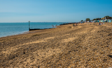 A view along West Mersea beach, UK in the summertime