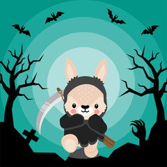 cute rabbit bunny halloween costume theme cartoon doodle