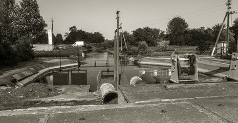 Agricultural canal or irrigation canal in a concrete wall Direct water to the farmer's farmland in arid areas of risky farming