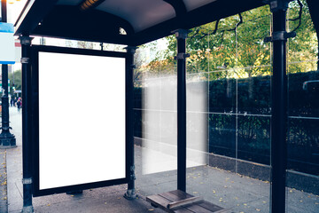 Empty banner of public transport station on street