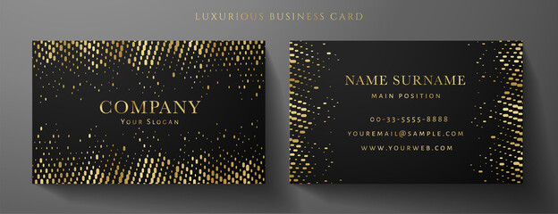 Gold and black premium vip card template (Gift Card set). Deluxe pattern (golden circular dots). Rich design useful for invite event, luxury gift certificate, exclusive voucher
