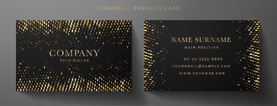 Gold and black premium vip card template (Gift Card set). Deluxe pattern (golden circular dots). Rich design useful for invite event, luxury gift certificate, exclusive voucher