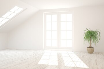 White empty room. Scandinavian interior design. 3D illustration