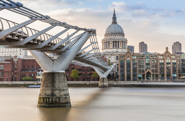 st Paul's cathedral and the millennium bridge in london - obrazy, fototapety, plakaty