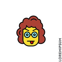 Mocking teasing and angry yellow girl, woman icon. showing tongue and frowning eyebrows Emoticon Icon Vector Illustration. Style. 