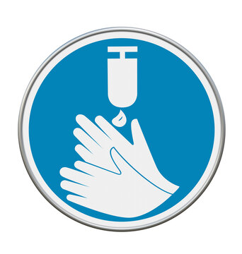 Gebotszeichen "Hände desinfizieren" nach DIN EN ISO 7010. 3d rendering