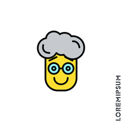 Laughing, yellow emoticon boy, man icon. Fun, face vector. Humor, smile, positive symbol for web and mobile apps. Smiling Raised eyebrows icon. Simple expression of mood icons for ui