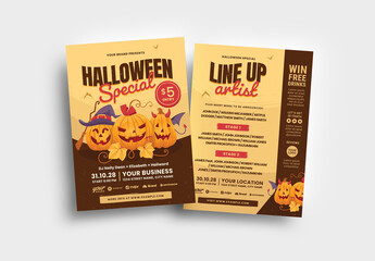 Halloween Flyer Layout with Cheerful Pumpkin Jack O Lanterns