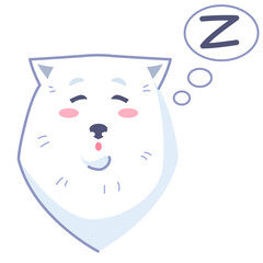 Dog sticker, sleeping emoticon. Emoticon for social networks and messengers. White dog pet. Cute kawaii animal in cartoon style.