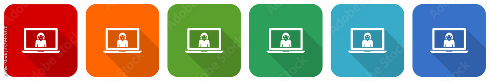 Poster help, call service, support icon set, flat design vector illustration in 6 colors options for webdes