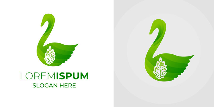 Duck and green leaf  logo design  vector illustration 