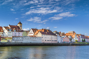 Fototapeta na wymiar Panoramic view Regensburg historic center from Danube river, Germany