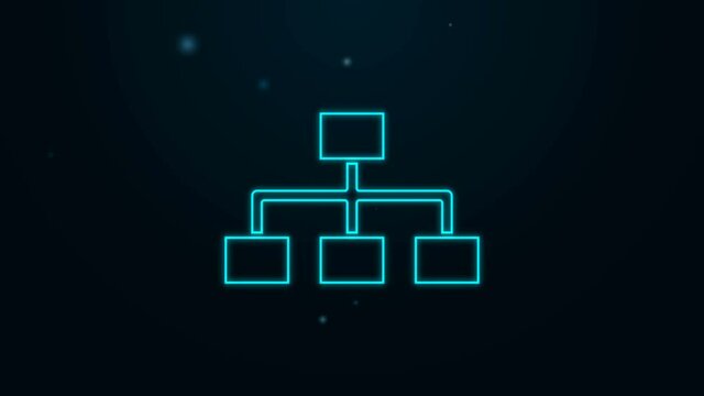 Glowing neon line Business hierarchy organogram chart infographics icon isolated on black background. Corporate organizational structure graphic elements. 4K Video motion graphic animation