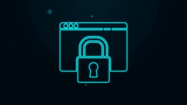 Glowing neon line Secure your site with HTTPS, SSL icon isolated on black background. Internet communication protocol. 4K Video motion graphic animation