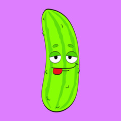 Cartoon Character. Cucumber. Satisfied Emoji