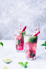 Summer refreshing drink with rhubarb