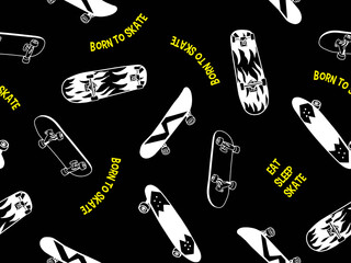 Skateboard Illustrations Allover Pattern for Apparel and Other Uses