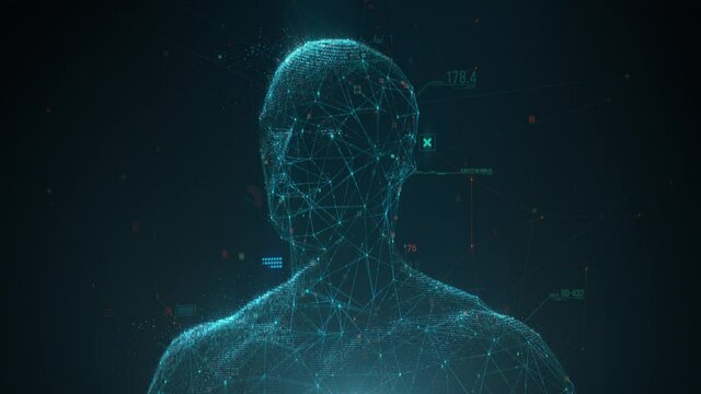 Artificial Intelligence face scanner. Facial recognition and biometric medical research concept