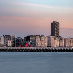 Skyline of the city of Ostend. Long exposure image.