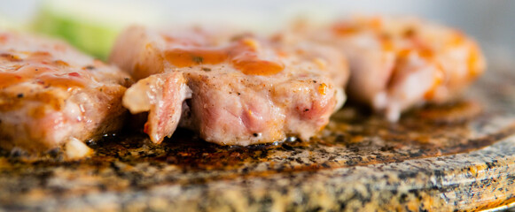 .grilling meat on a stone, author's recipes for marinade and grilling meat