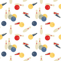 Bowling sport game signs seamless vector pattern