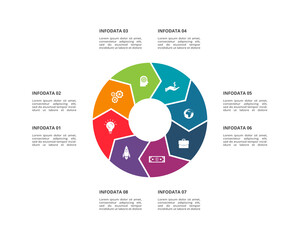 Circle elements of graph, diagram with 8 steps, options, parts or processes. Template for infographic, presentation.