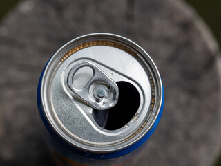 Close up view on empty blue recycling can