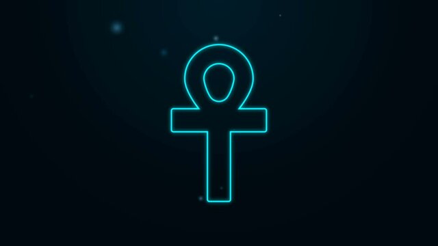 Glowing neon line Cross ankh icon isolated on black background. 4K Video motion graphic animation