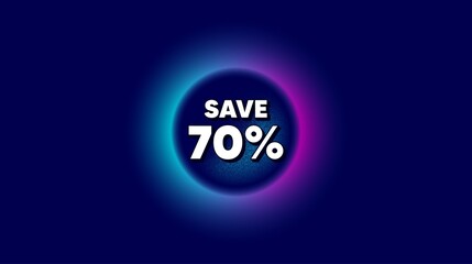 Save 70% off. Abstract neon background with dotwork shape. Sale Discount offer price sign. Special offer symbol. Offer neon banner. Discount badge. Space background with abstract planet. Vector
