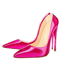 Stylish fashion pink high-heeled shoes in watercolor isolated on a white background