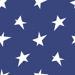 Fototapeta premium Seamless pattern with white stars on blue background. Endless background, wallpaper, wrapping, packaging, texture, paper. Vector illustration in flat style.