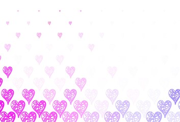 Light Purple, Pink vector background with Shining hearts.