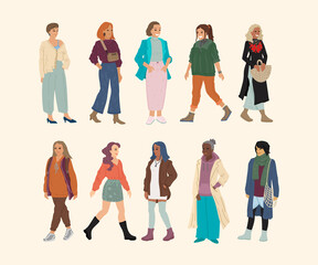 Fototapeta premium Different races and nationalities of women. A set of characters. Banner design, people illustration.