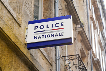 police nationale sign text and logo of office French national police in town France