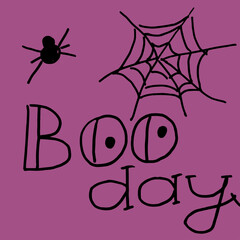Boo modern inscription with a ghost. Background for Halloween