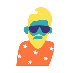 Icon of man with sunglasses and beard in abstract style. Neon colors. Vector illustration.