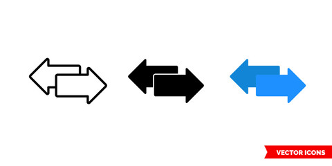 Exchange arrows icon of 3 types color, black and white, outline. Isolated vector sign symbol.