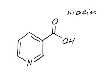 Niacin Chemistry Molecule Formula Hand Drawn Imitation