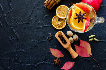 Autumn white mulled wine or gluhwein