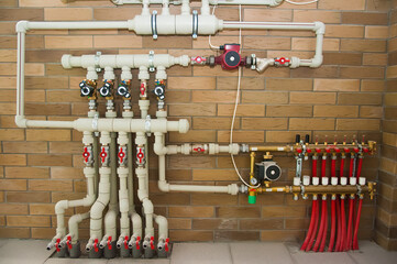 Copper valves, stainless ball valves, detector of water and plastic pipes of central heating system...
